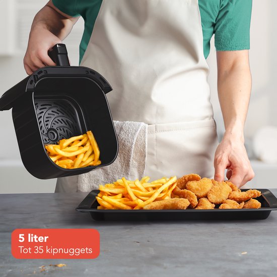 KitchenBrothers Airfryer XL - 5L - 2000W - Heteluchtfriteuse - Dual Heating - 80ºC tot 200ºC - 8 Kookprogramma's - Zwart