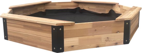 AXI Onno XL Zandbak 150 x 150 x 23 cm in Bruin/antraciet – Met Zitbankjes – Met Hoes – FSC 100% Cederhout – Grote zandbak voor kinderen