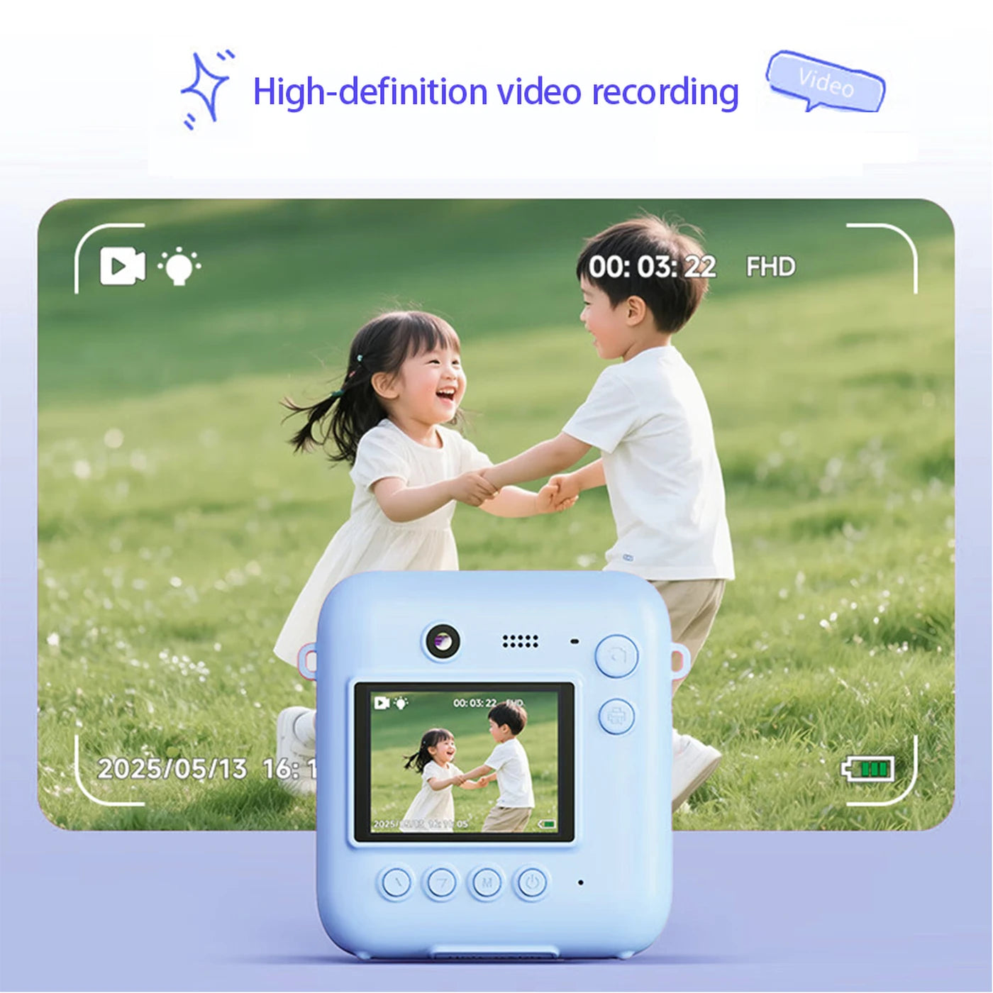 Songdian Kindercamera met Directe Print DC506 - Blauw - 48 MP - Dubbele Camera - LED-flitser - Ook als Webcam