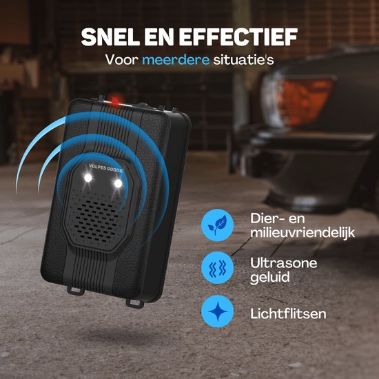 Vulpes Goods® Verjager - Marterverjager - Ongedierteverjager - Multifunctionele Set Binnen & Buiten - Batterijen, 12V & Auto accu - Marters, Muizen & Ratten - Steenmarter Verjager PRO - Incl. Batterijen