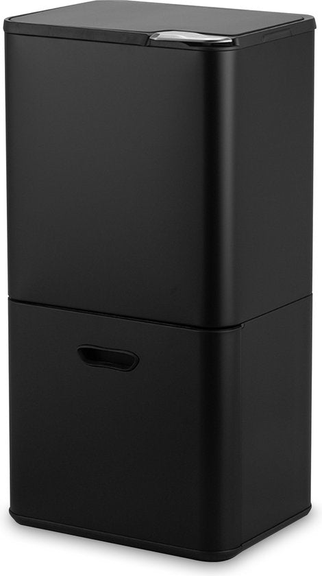 Bayt Prullenbak 60 Liter - Vuilnisbak 60 Liter - Prullenbak Afvalscheiding - 2 Compartimenten - RVS - Zwart
