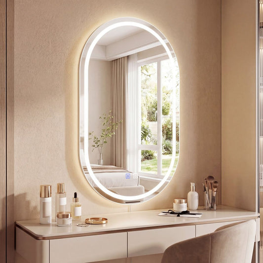 Coast Badkamerspiegel met LED-verlichting - ovalen wandspiegel - antibeslagfunctie - zilver 50 x 80 cm