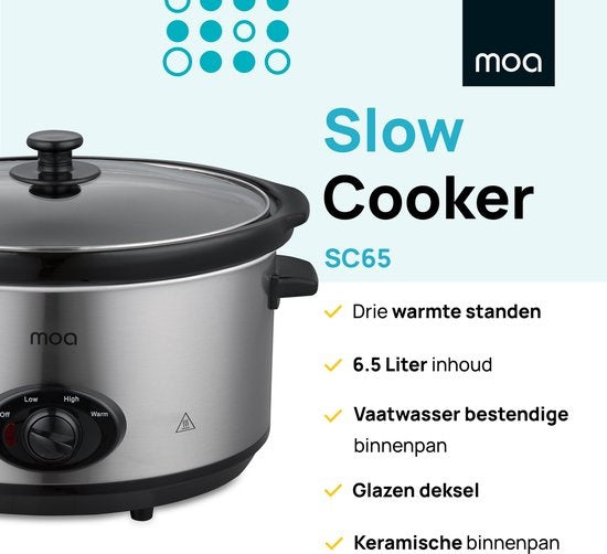 MOA Slowcooker - 6,5 liter - Keramische Binnenpan - Zilverkleurig - SC65