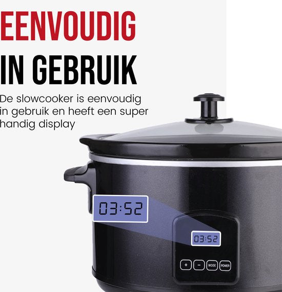 DistinQ Digitale Slowcooker 6 liter met Timer – Keramische binnenpan - Timerfunctie - Warmhoudfunctie