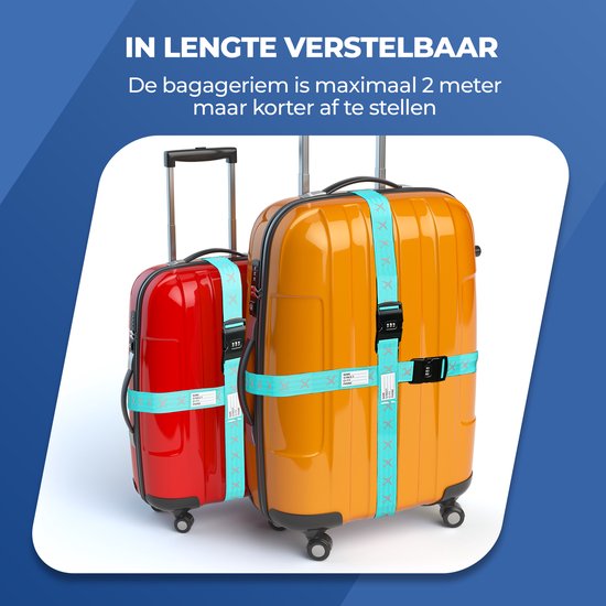 Roegaarden kofferriem met cijferslot - Bagageriem - Kofferslot - Inclusief kofferlabel - Blauw - 2 stuks