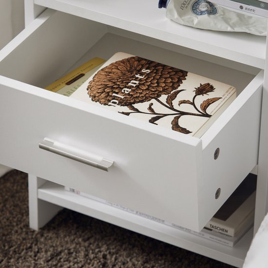 SoBuy FBT66-W Nachtkastje Wit – Bijzettafel met Lade en 2 Planken – Veelzijdig Salontafel voor Slaapkamer, Woonkamer & Hal – MDF