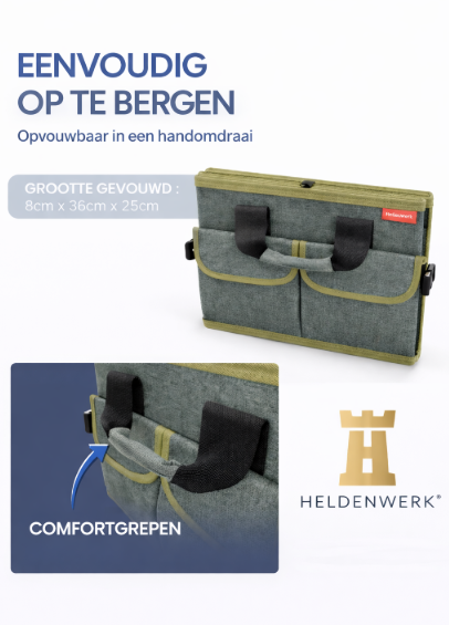 HELDENWERK Premium kofferbak organizer met deksel, stevig & antislip - Opvouwbare kofferbaktas, groot met dubbele bodem - Kofferbakbox, kofferbak organizer box