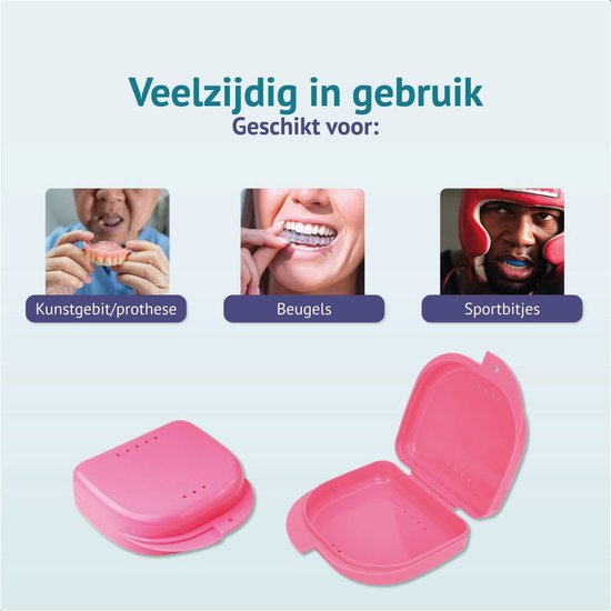 Gebitsbakje - 2 Stuks - Beugelbakje - Roze - Voor - Beugel - Kunstgebit - Prothese - Beugelbakje - Beugeldoosje - Bakje - Gebittenbakje