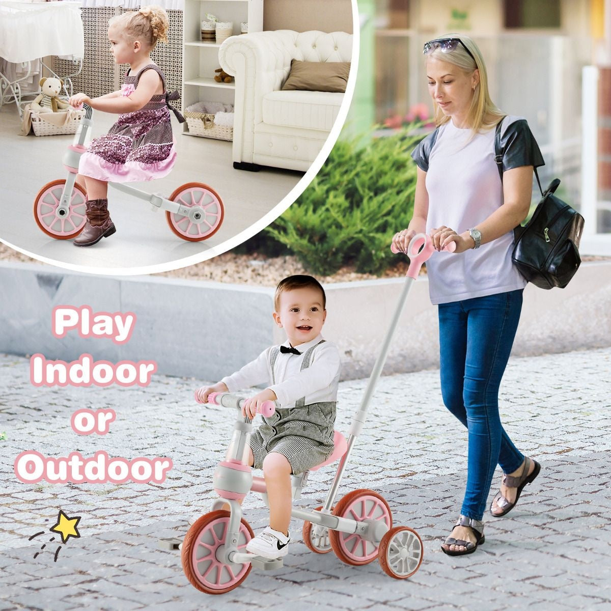 Coast Kinderfiets met afneembare duwstang - Max.  30 KG - 37 x 72 x 101 cm - Roze