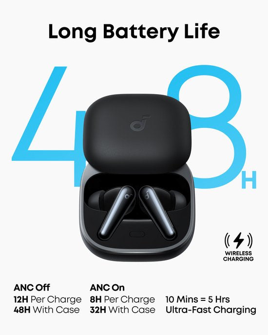 soundcore Liberty 5 by Anker - Draadloze oordoppen met noise-cancelling - 2x sterkere stemonderdrukking - Realtime adaptieve noise canceling - Snelladen - Dolby Audio - Heldere gesprekken met 6 microfoons en AI - Lange batterijduur
