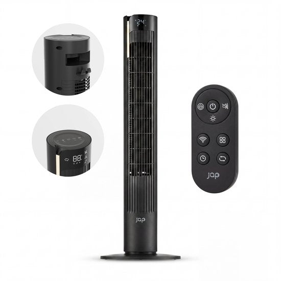 Stille Ventilator met afstandsbediening - Bladloze Torenventilator met Timer en 3 blaasstanden - Slaapkamer - Energiezuinig (60W) - Mat zwart - JAP Appliances Toronto S