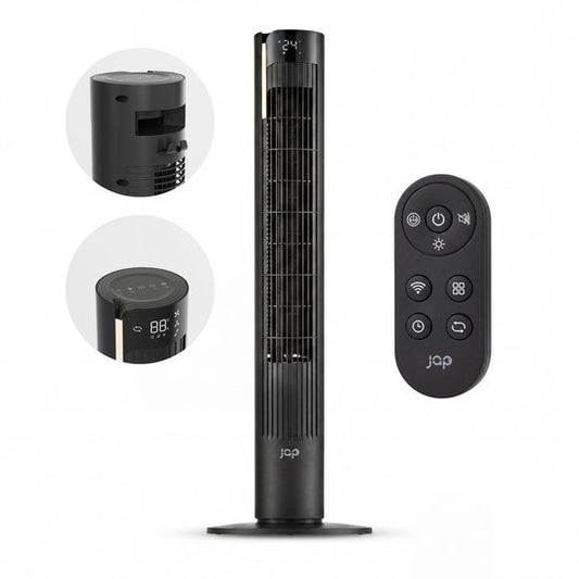 Stille Ventilator met afstandsbediening - Bladloze Torenventilator met Timer en 3 blaasstanden - Slaapkamer - Energiezuinig (60W) - Mat zwart - JAP Appliances Toronto S