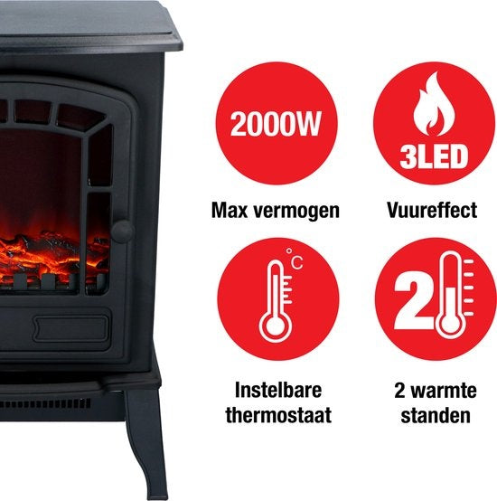 Classic Fire - Elektrische Sfeerhaard Torino - Elektrische Kachel - LED Vlammen - 2000W