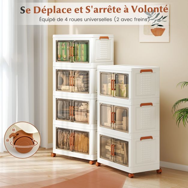 Coast Opbergboxen Wit/Bruin – Opvouwbare Stapelbare Organizer met Deuren en Wielen – 57-156L