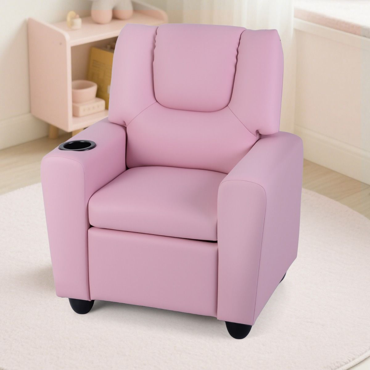 Coast Kinderfauteuil met relaxfunctie - verstelbare rugleuning en voetsteun - bekerhouder - roze