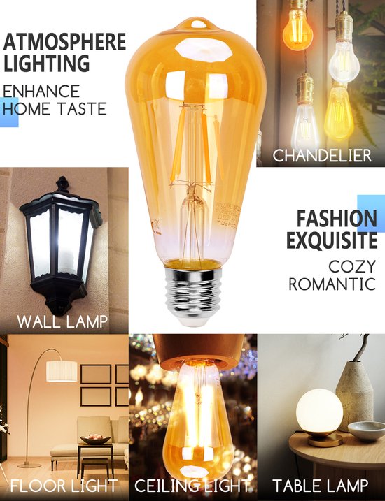 Aigostar 10YIE - ST64 - Slimme verlichting - Lichtbron E27 - Ø 6,4 cm - Appbesturing - Dimbaar - Smart Bulb - 6W