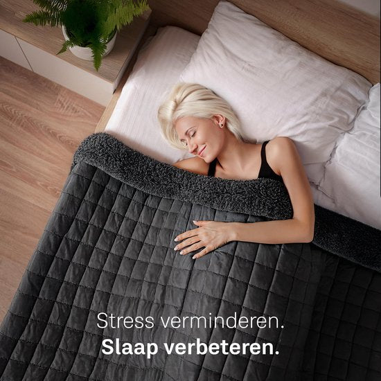 CozySense® Verzwaringsdeken 7 kg - Weighted Blanket - Zwaartedeken - GLASS-Flow® Drukverdeling - 135x200 - Flanelfluweel & Sherpa - Hypoallergeen - Zwart