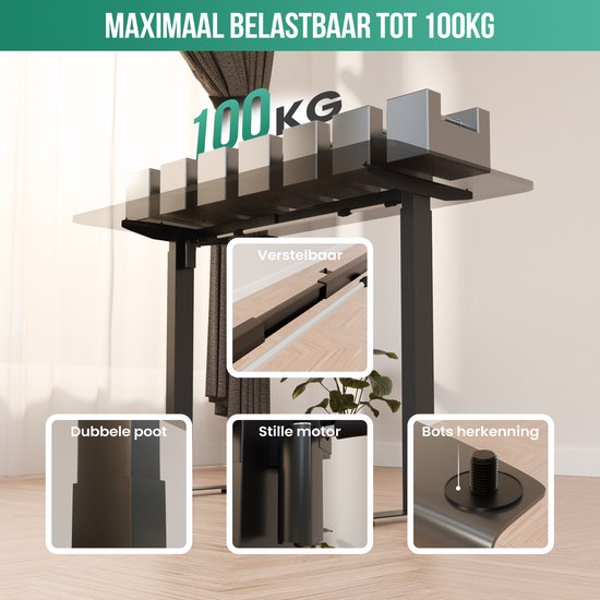 Avalo Bureauonderstel Elektrisch Verstelbaar - Geschikt Voor Bureaublad 60-80 x 100-160cm - Zwart