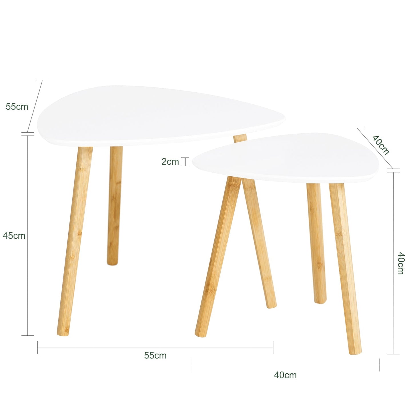Set van 2 kleine tafels met planken, salontafel, salontafel, kleine tafel, bamboe, wit/naturel