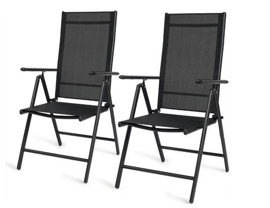 909 Outdoor Aluminium Tuinstoelen – 66x55x107 cm – Grijs – Set van 2 – Opvouwbaar & Verstelbaar