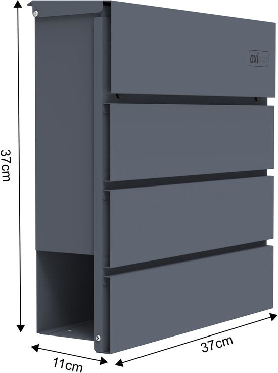 AXI Jake Brievenbus van Metaal – Antraciet – Stalen Brievenbus met Slot – Wandmodel –37x11x37 cm – Inclusief 2 Sleutels – Met Krantenhouder – Weerbestendig