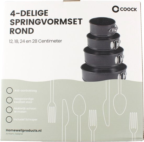 COOCK 6-delige Bakvorm Set - Springvorm - Taartvorm met Antiaanbaklaag - 12 tot 28 Cm Diameter -Cakevorm Incl. Deegschaper & E-Book