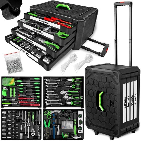 TecTake Gereedschapskoffer 401487 - 200-delig - 4 laden - Trolley