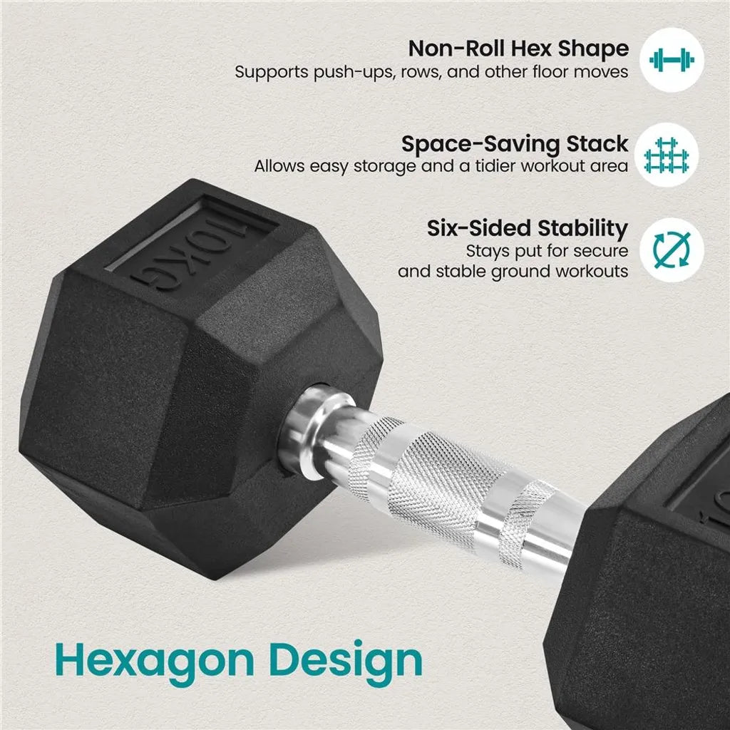 Yaheetech Halterset 2 x 10 kg – Zwart – Rubber Hex Dumbbells – 32 x 13,5 x 12 cm