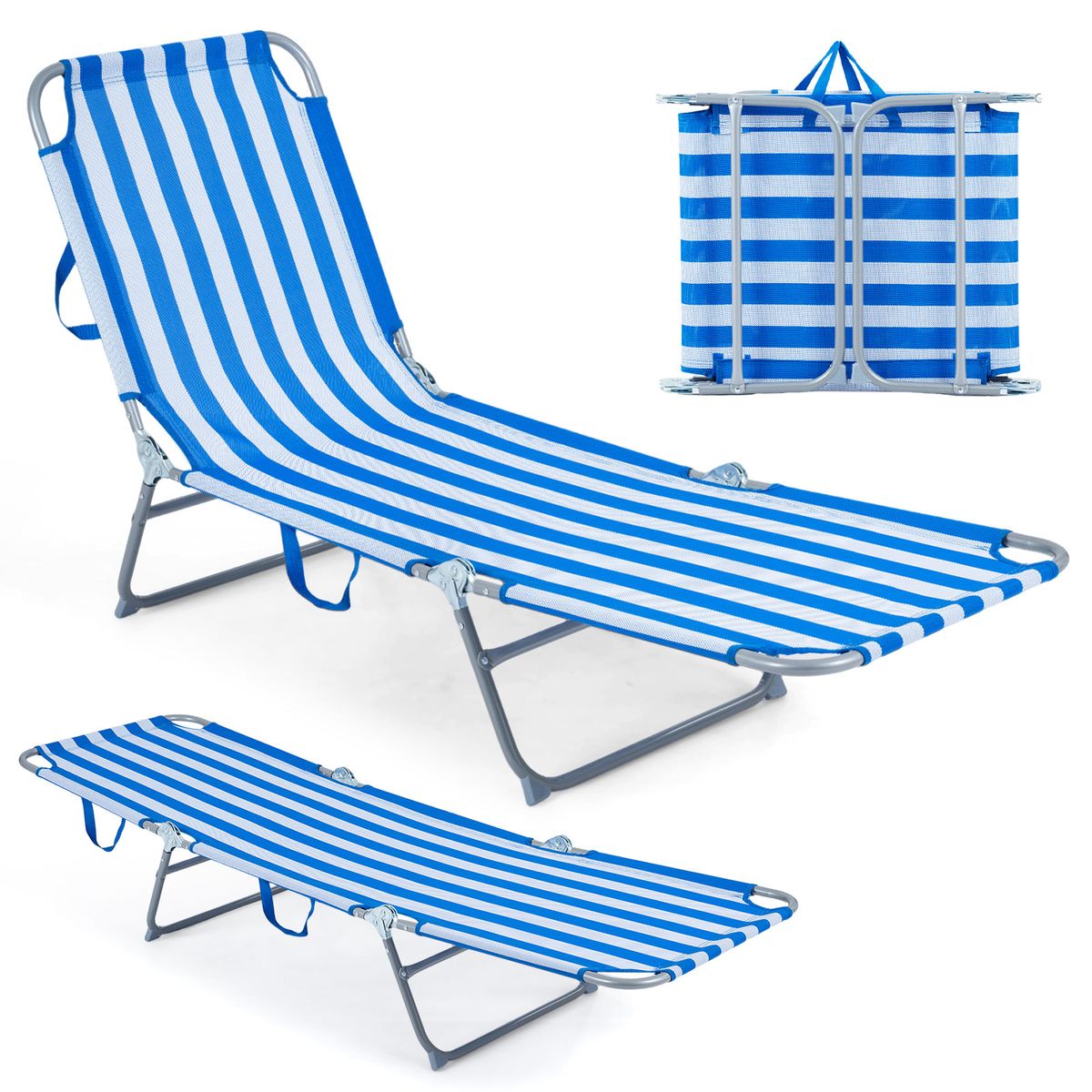 Coast Opvouwbare Ligstoel - 4 standen verstelbaar - met voetsteun - blauw en wit