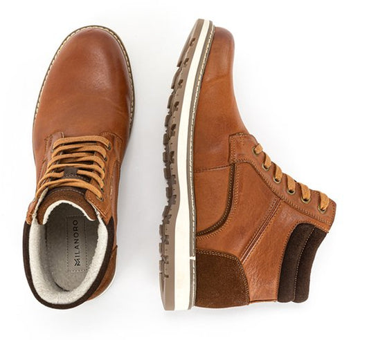 Milanoro - Elegante lederen herensneakers - Cognac - Maat 46