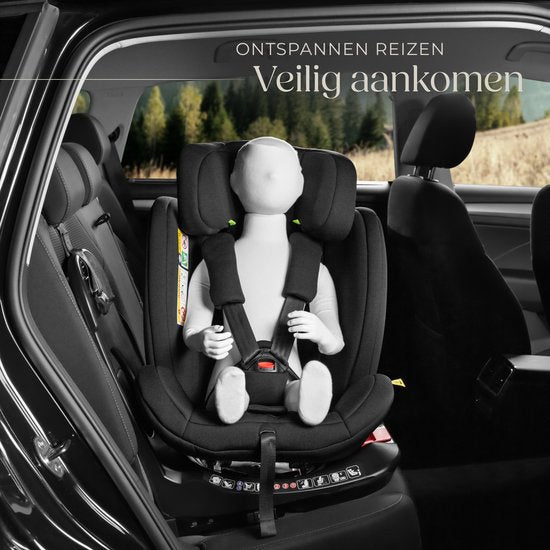 tectake® Draaibare Autostoel - Kinderstoel - i-Size goedkeuring - Isofix autostoel - Zitverhoger - Kinderzitje auto - Autostoeltje - 5-punts-gordel - Vanaf geboorte tot 150cm/36kg