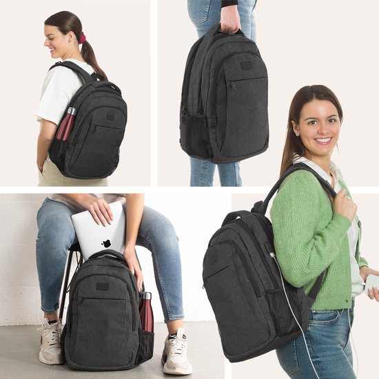 TRVLMORE Rugzak - 28L - 15,6 inch - Laptop Rugtas - Schooltas Laptoptas - Spatwaterdicht - Heren en Dames - Antraciet