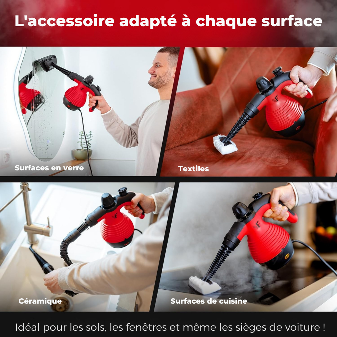 Neighbour's Friend handmatige stoomreiniger - Stoomregeling - Inclusief accessoires - 350 ml tank - Rood