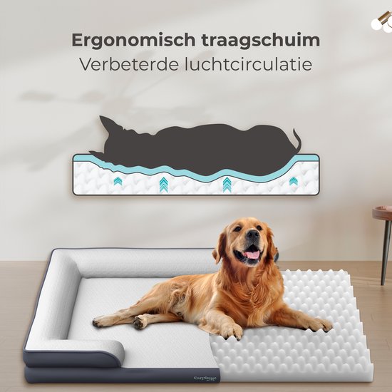 CozySense® Orthopedische Hondenmand 100 x 70 cm - Maat XL - Waterdicht Hondenbed met Wasbare Hoes - Geschikt Als Benchkussen - Wit