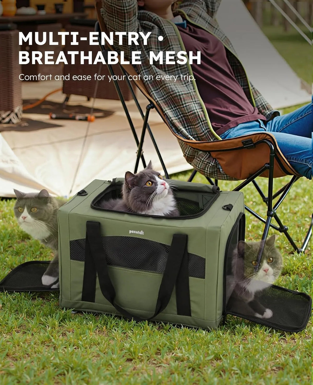 Pecute Huisdierentas Frame-Serie - Armygroen - 43 cm - Tot 5 kg, Kat & Kleine Hond