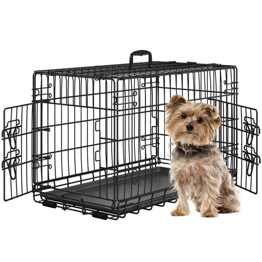 Yaheetech Hondenbench Opvouwbaar – 76 x 45 x 51 cm – Voorzien Van Tussenschot En Uitneembare Bodemplaat En Dubbele Deur – Voor Kleine Honden – Zwart Metaal En Kunststof