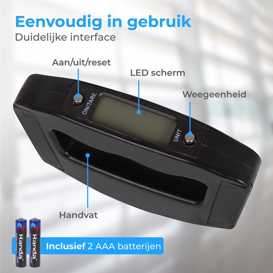 Nuvance - Digitale Kofferweegschaal - Bagageweegschaal tot 50 KG - Inclusief Batterijen - Bagageweger - Koffer Weegschaal met Digitaal Display - Hangweegschaal