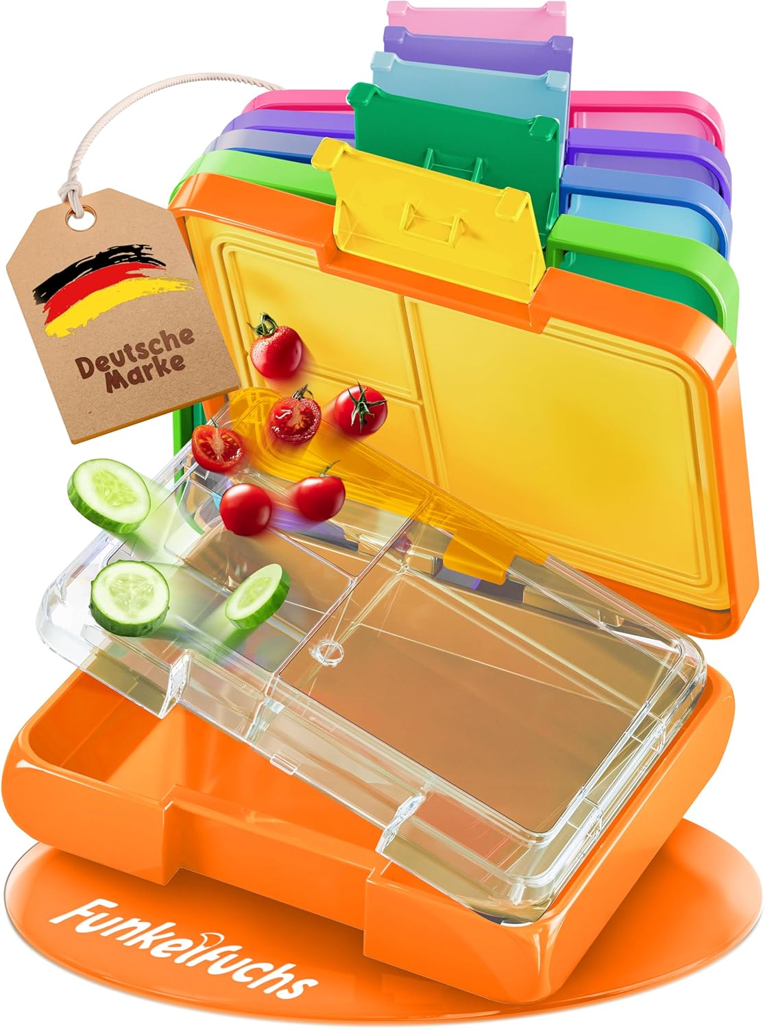 Funkelfuchs® - Lunchbox kinderen met vakjes - 500ml, oranje - Lunchbox ster, klein - Snackbox, snackbox, broodtrommel, maaltijdbox, bentobox kinderen - voor school, kleuterschool en kinderdagverblijf