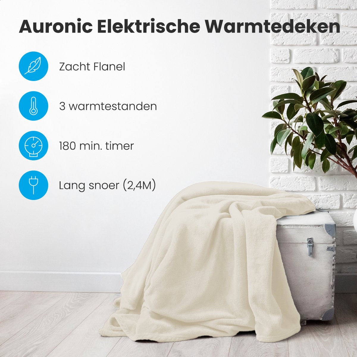 Auronic Elektrische Deken 2-Persoons - Beige - 200 x 180 cm - 3 Warmtestanden, Timer