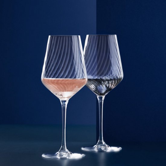 Geribbelde Wijnglazen Set van 2 – 450 ml – Elegant Design met Getrokken Steel – Luxe Optic Wine Glasses
