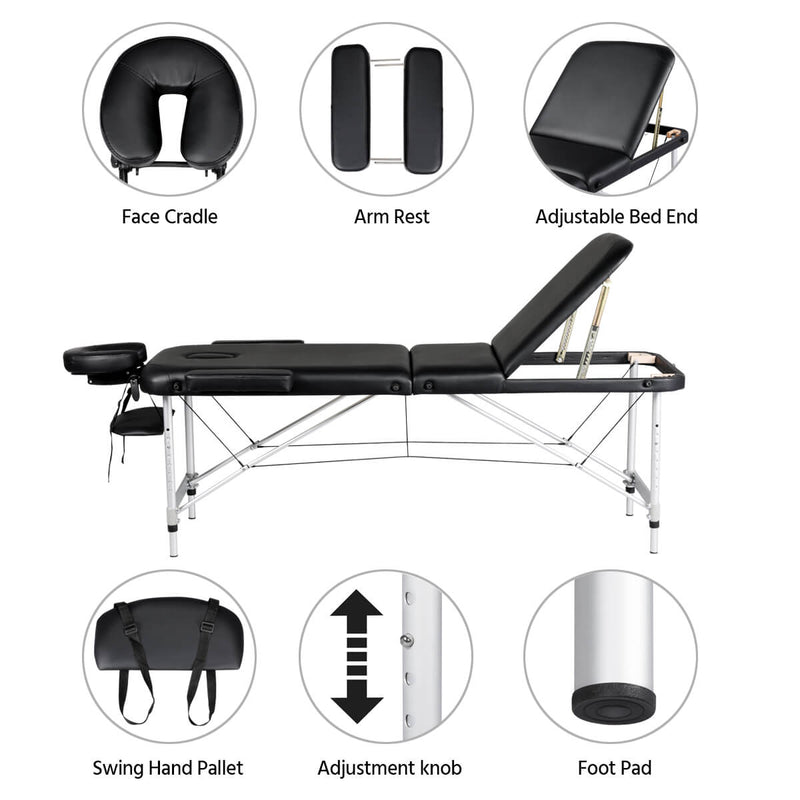 Yaheetech Professionele Massagebank 3-delig Opvouwbaar met Hoofdsteun, Armsteun en Rugleuning Aluminium