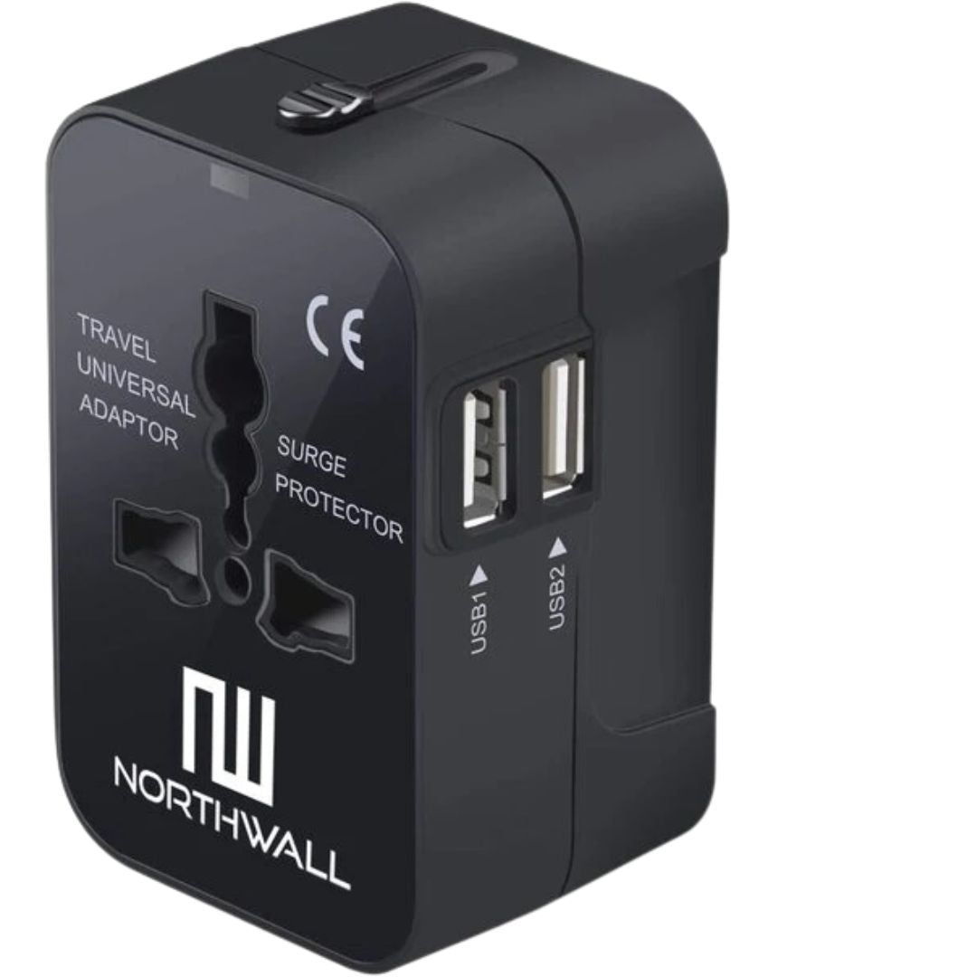 Northwall Universele Wereldstekker met 2 Fast Charge USB Poorten - Internationale Reisstekker voor 150+ Landen - Engeland, Amerika, Zuid Afrika, USA, Italië, Uk, Australië, India, ...