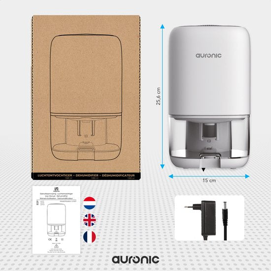 Auronic Luchtontvochtiger - Ontvochtigt 450ml Per Dag in Huis - 1L Waterreservoir - LED - Vochtvreter voor in Woonkamer, Slaapkamer & Badkamer - Dehumidifier - Wit