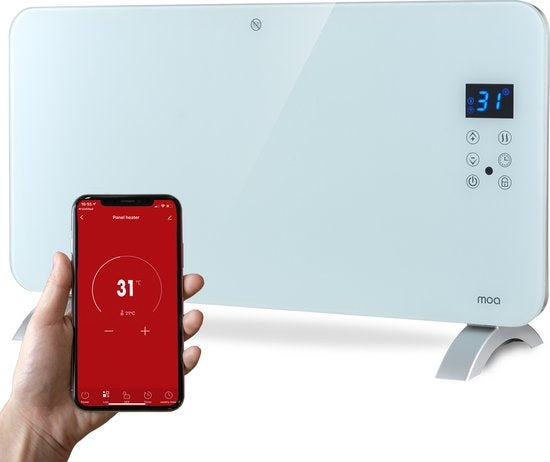 MOA Smart Glazen Paneelverwarmer met WiFi - Elektrische kachel - Convectorkachel - Paneelverwarming - Portable Heater - Wit - PH15W