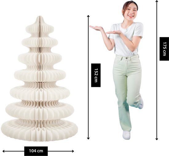 Mica Decorations Papieren Kerstboom - Opvouwbare Kunstkerstboom - H152 x Ø104 cm - Kerst Decoratie - FSC 100% - Wit