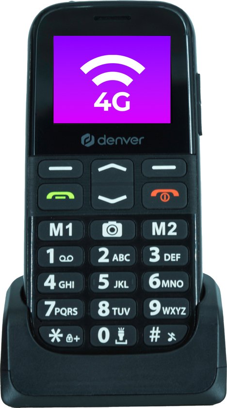 Denver Senioren Mobiele Telefoon 4G - Grote Toetsen - SOS knop - Smartphonevrij opgroeien - Oplaadstation - GSM - Volledig NL en FR - BAS18600L