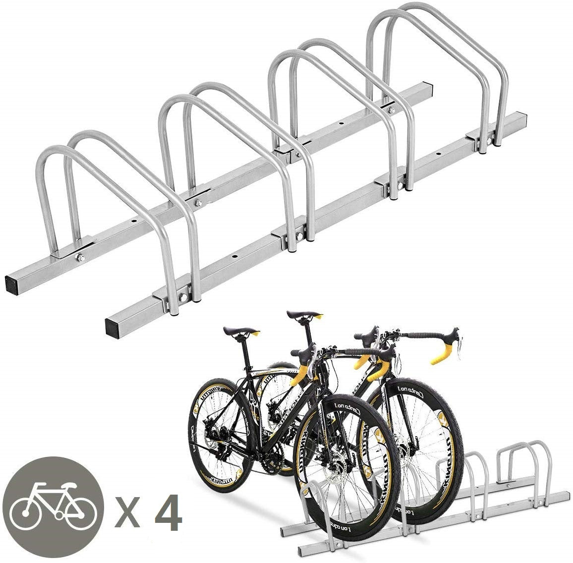 Coast – Fietsstandaard Voor 4 Fietsen – 120 x 32,5 x 26 cm – Voorzien Van Gepoedercoat Staal En Roestbestendig Oppervlak En Optionele Vloerbevestiging – Voor Garage En Tuin – Zilver Staal