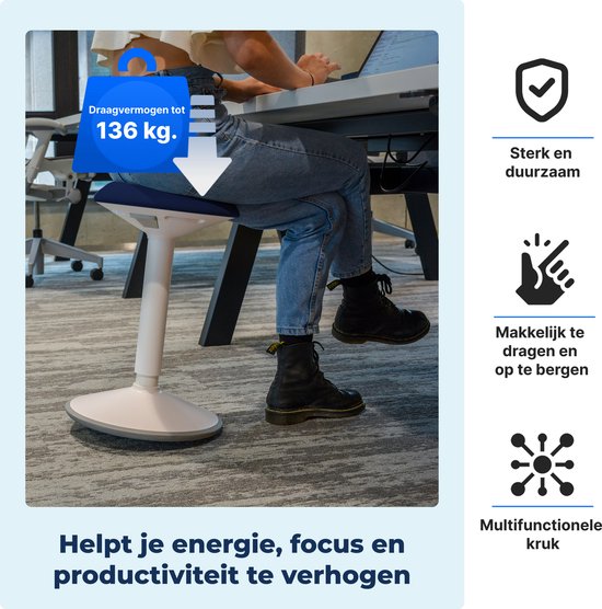 Backerz Wiebelkruk - Ergonomische Wiebel Stoel hoogte 55-80cm - Balanskruk - Zit Sta kruk - Zadelkruk Blauw