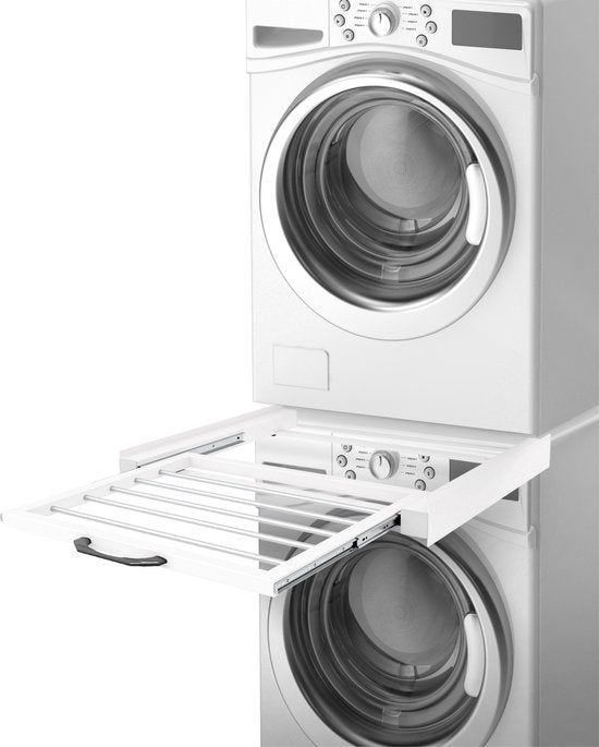 Skoov Tussenstuk voor Wasmachine & Droger - Stapelkit - Met uitschuifbare plank - Universeel - Droogkast - Meubel - incl. trildempers en spanband