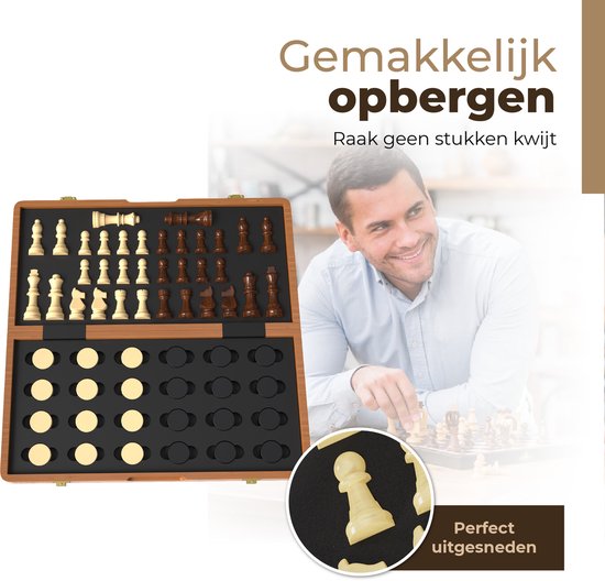 Windsor Schaakbord met Schaakstukken - Damstenen - 40 cm - Annotaties - Schaakset - Magnetisch Schaakspel - Chess Set - Hout